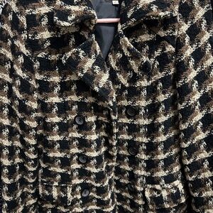 Old Navy Black and Brown Checkered Pea Coat